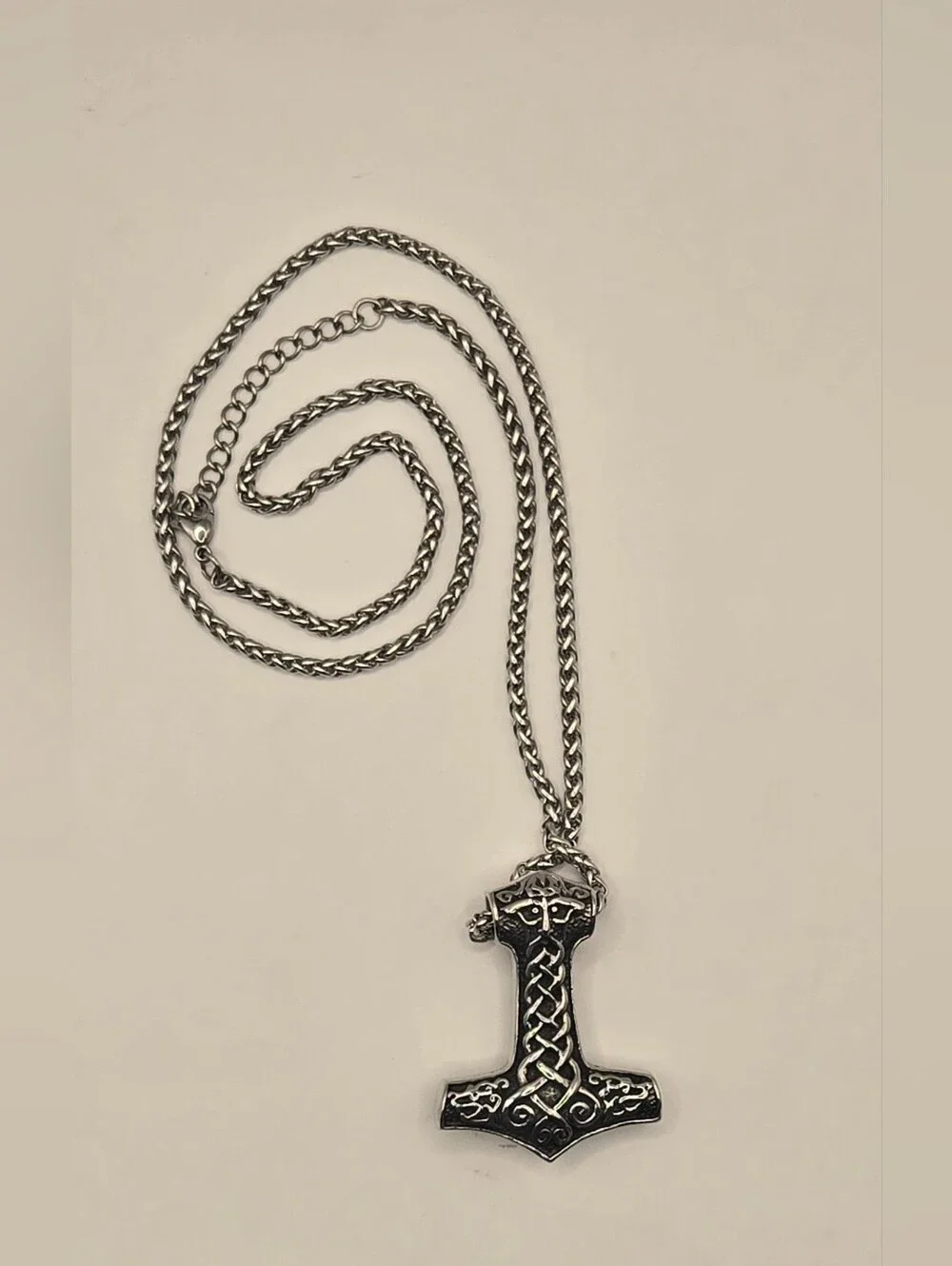 Viking Mjölnir Thor Hammer Necklace Celtic Knot 22” Chain 2.5” Pendant #696